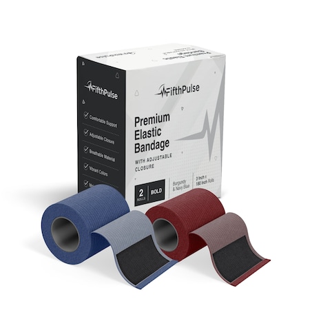 Fifthpulse Premium Elastic Bandages with Hook and Loop Closure, 3 inch Rolls, Navy Blue and Burgundy, 2PK FP-EBAND-BD-2PK
